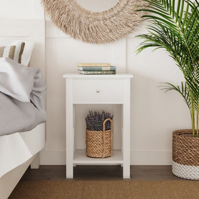 B&Q -  Urbnliving 60Cm Height White Wooden 1-Drawer Bedside Sofa Side End Table X-Frame Nightstand With Storage Shelf