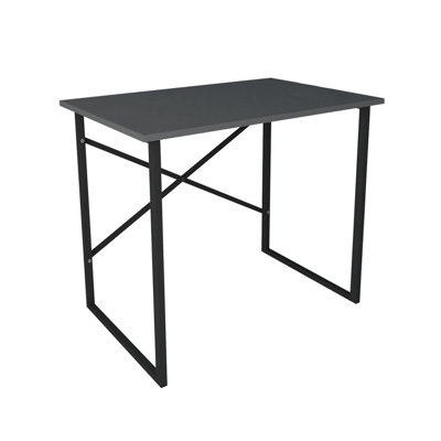 Urbn-Living Urbnliving 90Cm Width Anthracite Wooden Computer Desk Modern Study Table Workstation With Metal Legs from B&Q