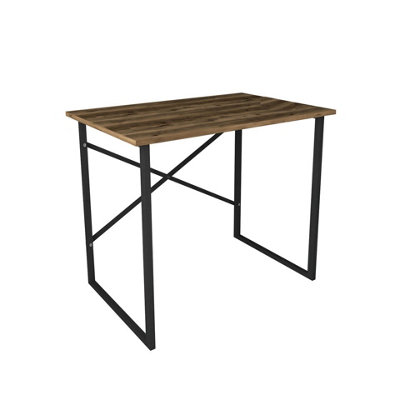 Urbn-Living Urbnliving 90Cm Width Burnt Oak Wooden Computer Desk Modern Study Table Workstation With Metal Legs from B&Q