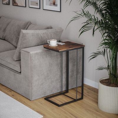 Urbn-Living Urbnliving 67Cm Height Rustic Brown C Shaped Living Room Bedside Metal Frame Side Coffee Table from B&Q