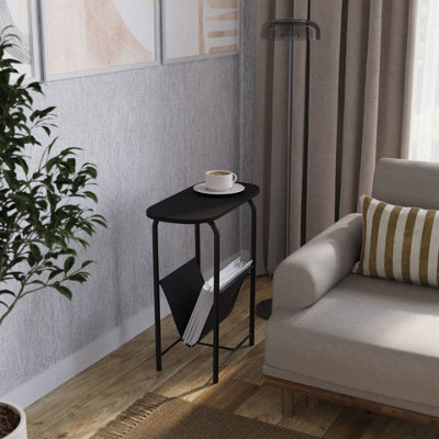 Urbn-Living Urbnliving 58Cm Height Slim Oval Side End Black Table With Magazine Newspapers Holder Sling Rack from B&Q