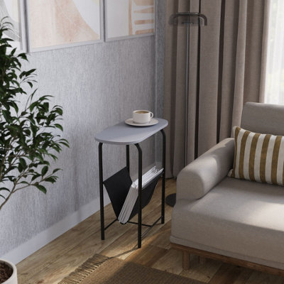 Urbn-Living Urbnliving 58Cm Height Slim Oval Side End Grey Table With Magazine Newspapers Holder Sling Rack from B&Q