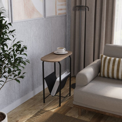 Urbn-Living Urbnliving 58Cm Height Slim Oval Side End Oak Table With Magazine Newspapers Holder Sling Rack from B&Q