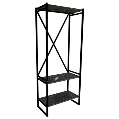 Urbn-Living Urbnliving 160Cm Height 3 Tier Black Marble Wooden Coat Rack And Shoe Storage Stand With Metal Frame from B&Q