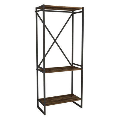 Urbn-Living Urbnliving 160Cm Height 3 Tier Burnt Oak Wooden Coat Rack And Shoe Storage Stand With Metal Frame from B&Q