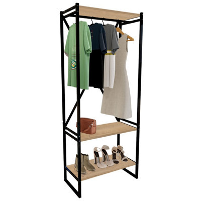 Urbn-Living Urbnliving 160Cm Height 3 Tier Sapphire Oak Wooden Coat Rack And Shoe Storage Stand With Metal Frame from B&Q