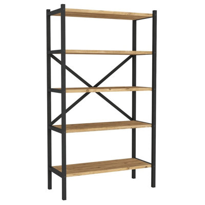 Urbn-Living Urbnliving 121Cm Height 5-Shelf Pine Wooden Bookcase With Metal Frame Home Décor Storage And Shelving Unit from B&Q