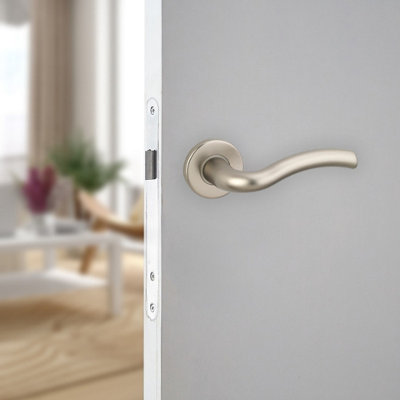 Urbn-Living Urbnliving 118mm Length 2 Pcs Algrave Metal & Satin Nickel Lever Lock Latch Door Handles Set