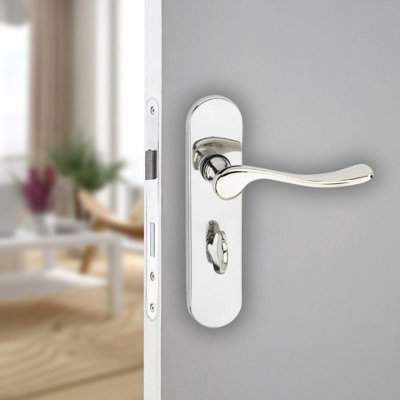 Urbn-Living Urbnliving 174mm Length 2 Pcs Berkshire Metal & Polished Nickel Lever Latch Bathroom Door Handles Set