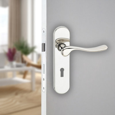 Urbn-Living Urbnliving 174mm Length 2Pcs Berkshire Metal & Polished Nickel Lever Latch Door Keyhole Handles Set