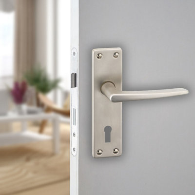 Urbn-Living Urbnliving 150mm Length 2 Pcs Royale Metal &  Satin Nickel Lever Latch Door Keyhole Handles Set