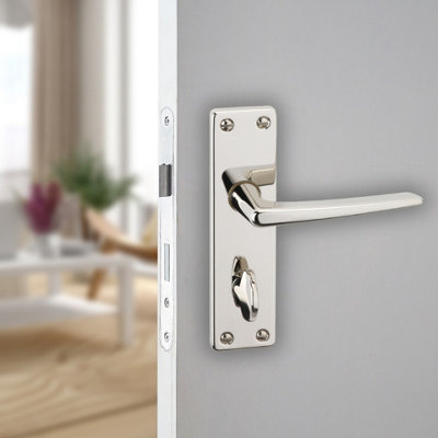 Urbn-Living Urbnliving 150mm Length 2 Pcs Royale Metal & Polished Nickel Lever Latch Bathroom Door Handles Set