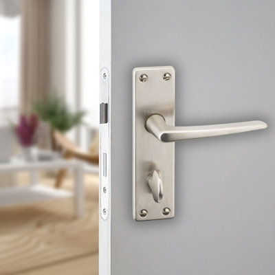 Urbn-Living Urbnliving 150mm Length 2 Pcs Royale Metal & Satin Nickel Lever Latch Bathroom Door Handles Set