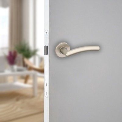 Urbn-Living Urbnliving 122mm Length 2 Pcs Perpignan Metal & Satin Nickel Lever Latch Door Handles Set
