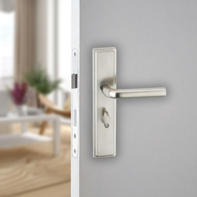 Urbn-Living Urbnliving 221mm Length 2 Pcs Westminster Metal & Satin Nickel Lever Latch Bathroom Door Handle Set