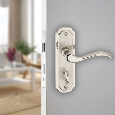 Urbn-Living Urbnliving 157mm Length 2 Pcs Constance Metal & Satin Nickel Lever Latch Bathroom Door Handles Set