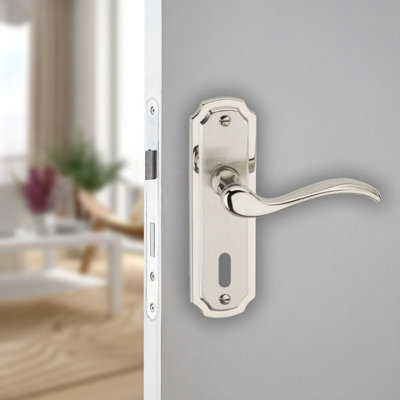Urbn-Living Urbnliving 157mm Length 2 Pcs Constance Metal & Satin Nickel Lever Latch Door Keyhole Handles Set