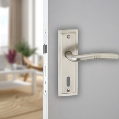 Urbn-Living Urbnliving 158mm Length 2 Pcs Nevada Metal & Satin Nickel Lever Latch Door Keyhole Handles Set