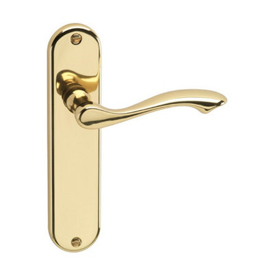 Urbn-Living Urbnliving 184mm Length Kensington Metal Lever Latch Door Handles Set Round Rose Internal External Polished Brass Plain