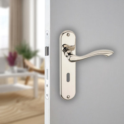 Urbn-Living Urbnliving 184mm Length 2 Pcs Kensington Metal & Polished Nickel Lever Latch Door Keyhole Handles Set