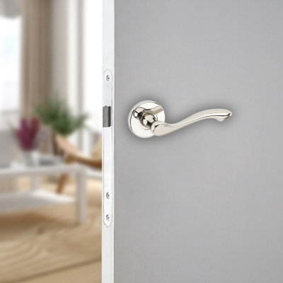 Urbn-Living Urbnliving 184mm Length 2 Pcs Kensington Metal & Polished Nickel Rose Lever Latch Door Handles Set