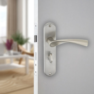 Urbn-Living Urbnliving 184mm Length 2 Pcs Lyon Metal & Satin Nickel Lever Latch Bathroom Door Handles Set