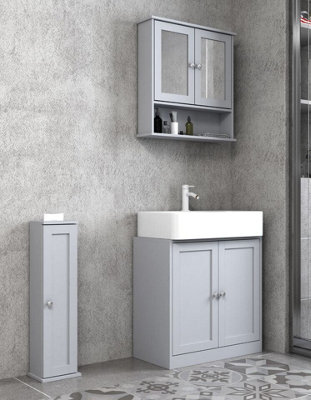 Urbn-Living Urbnliving 69Cm Length 3Pc Bathroom Wood Unit Under Sink Cabinet Mirror Cupboard Toilet Paper Dispenser Grey from B&Q