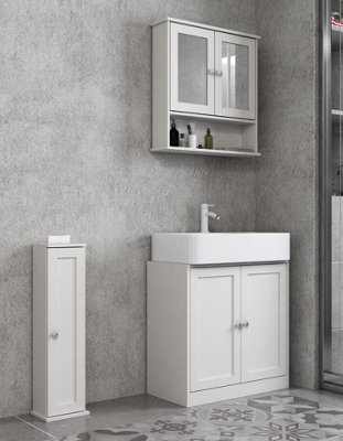 Urbn-Living Urbnliving 69Cm Length 3Pc Bathroom Wood Unit Under Sink Cabinet Mirror Cupboard Toilet Paper Dispenser White from B&Q