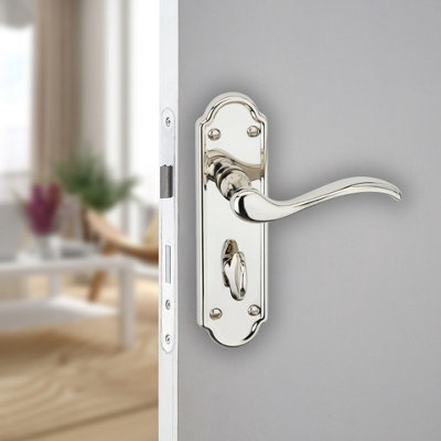 Urbn-Living Urbnliving 170mm Length 2 Pcs Lisbon Metal & Polished Nickel Lever Latch Bathroom Door Handles Set