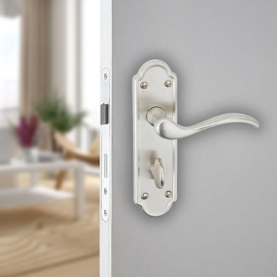 Urbn-Living Urbnliving 170mm Length 2 Pcs Lisbon Metal &  Satin Nickel Lever Latch Bathroom Door Handles Set