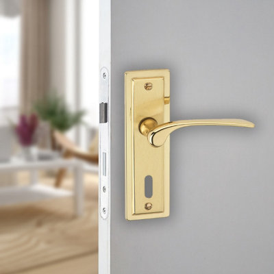 Urbn-Living Urbnliving 159mm Length 2 Pcs Como Dual Metal & Polished Brass Lever Latch Door Keyhole Handles Set