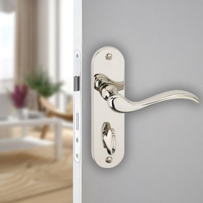Urbn-Living Urbnliving 150mm Length 2 Pcs Geneva Metal & Polished Nickel Lever Latch Bathroom Door Handles Set