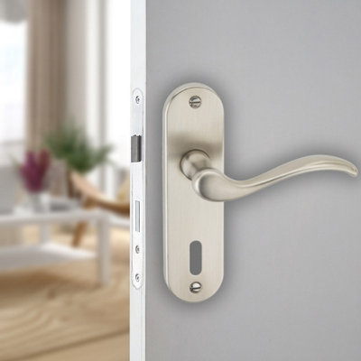 Urbn-Living Urbnliving 150mm Length 2 Pcs Geneva Metal & Satin Nickel Lever Latch Door Keyhole Handles Set