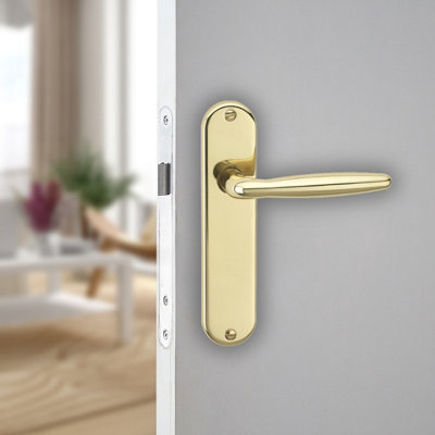 Urbn-Living Urbnliving 184mm Length 2 Pcs Rouen Metal & Polished Brass Lever Latch Door Plain Handles Set