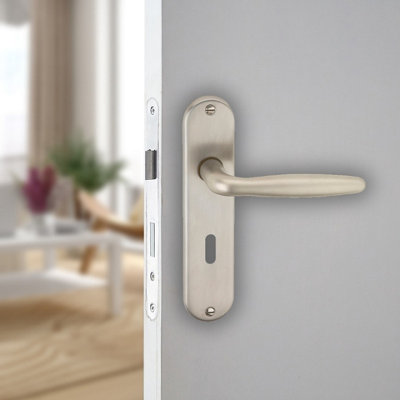 Urbn-Living Urbnliving 184mm Length 2 Pcs Rouen Metal & Satin Nickel Lever Latch Door Keyhole Handles Set