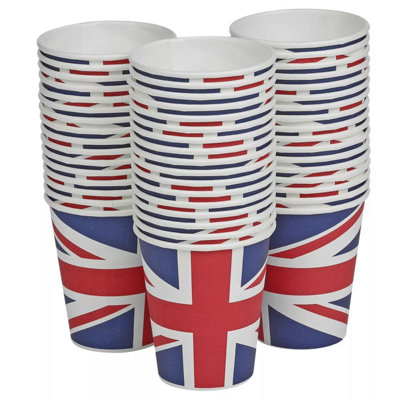 B&Q -  50-Pcs Union Jack Bandera Disposable Paper Cups 250Ml