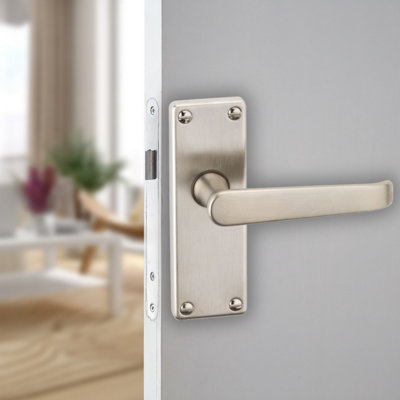 Urbn-Living Urbnliving 150Cm Length 2 Pcs Victoria Metal & Satin Nickel Lever Latch Plain Door Handles Set
