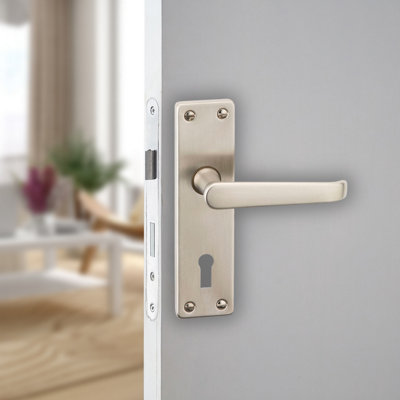 Urbn-Living Urbnliving 150Cm Length 2 Pcs Victoria Metal & Satin Nickel Lever Latch Keyhole Door Handles Set