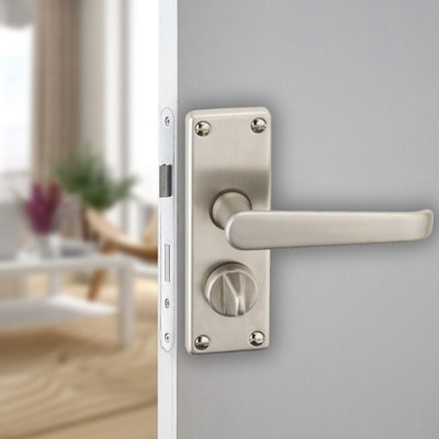 Urbn-Living Urbnliving 120mm Length 2 Pcs Victoria Metal & Satin Nickel Privacy Lever Latch Door Handles Set