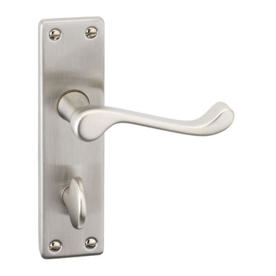 Urbn-Living Urbnliving 120mm Length Victorian Scroll Metal & Satin Nickel Bathroom Lever Latch Door Handle
