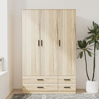 Urbn-Living Urbnliving 180Cm Height Oak 3 Door 4 Drawer Wardrobe Storage Shelf Modern Bedroom Furniture from B&Q