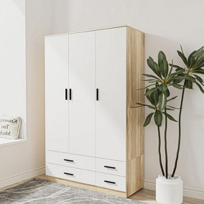 Urbn-Living Urbnliving 180Cm Height White 3 Door 4 Drawer Wardrobe Storage Shelf Modern Bedroom Oak Furniture from B&Q