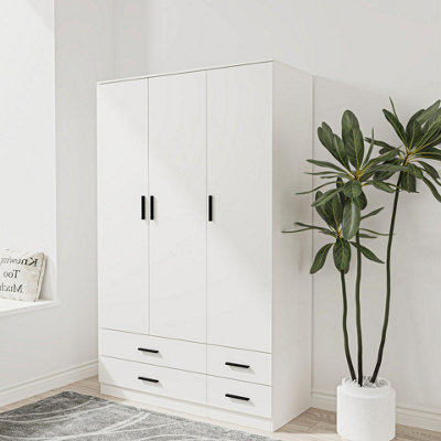 Urbn-Living Urbnliving 180Cm Height White 3 Door 4 Drawer Wardrobe Storage Shelf Modern Bedroom Furniture from B&Q