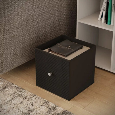 Urbn-Living Black Height Foldable Woven Fabric Storage Cube Box Drawer Insert Organiser Basket With Handle 27Cm