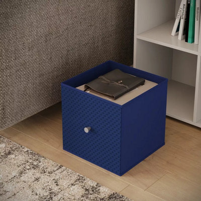 B&Q -  Urbnliving 27Cm Height Royal Blue Foldable Woven Fabric Storage Cube Box Drawer Insert Organiser Basket With Handle