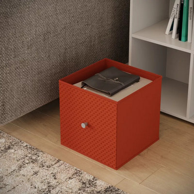 B&Q -  Urbnliving 27Cm Height Orange Foldable Woven Fabric Storage Cube Box Drawer Insert Organiser Basket With Handle