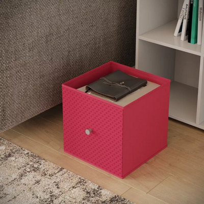 B&Q -  Urbnliving 27Cm Height Fuschia Foldable Woven Fabric Storage Cube Box Drawer Insert Organiser Basket With Handle