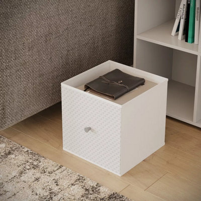 Urbn-Living 27Cm Height Foldable Woven Fabric Storage Cube Box Drawer Insert Organiser Basket With Handle White