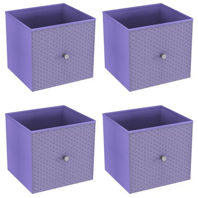B&Q -  Urbnliving 27Cm Height Lilac 4 Pcs Foldable Woven Fabric Storage Cube Box Drawer Insert Organiser Basket With Handle