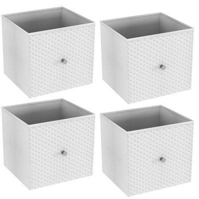 B&Q -  Urbnliving 27Cm Height White 4 Pcs Foldable Woven Fabric Storage Cube Box Drawer Insert Organiser Basket With Handle